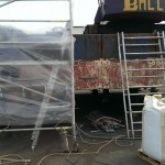Mobile blasting set-up, blasting of spinefex barge for rottnest barge services